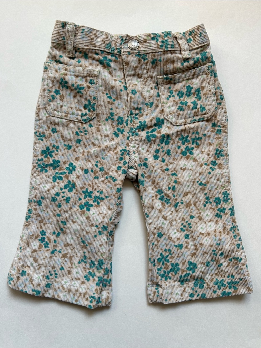 Vintage Y2K GAP Kids Corduroy Floral Pants - Teal on Tan